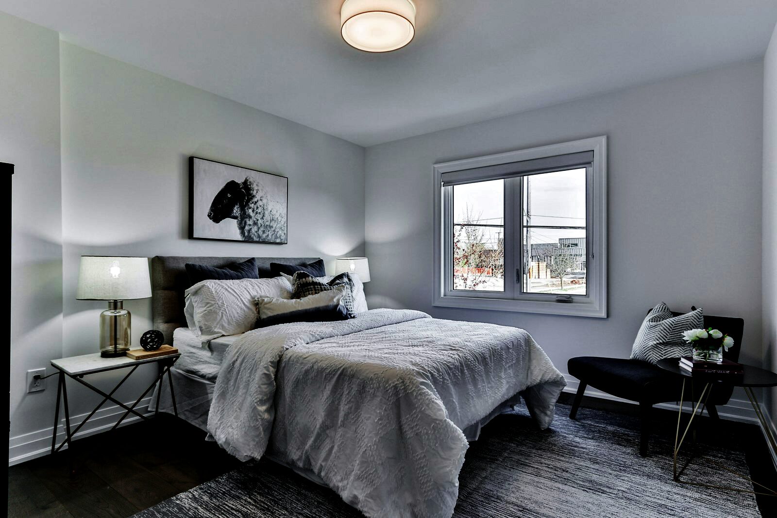 The bedroom — fumed oak and washed linen