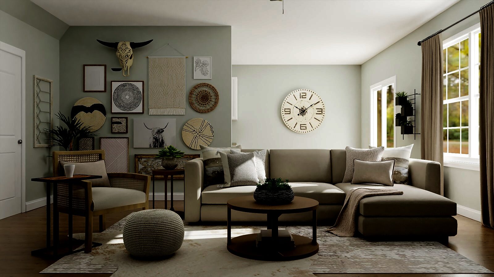 A sitting room at dusk